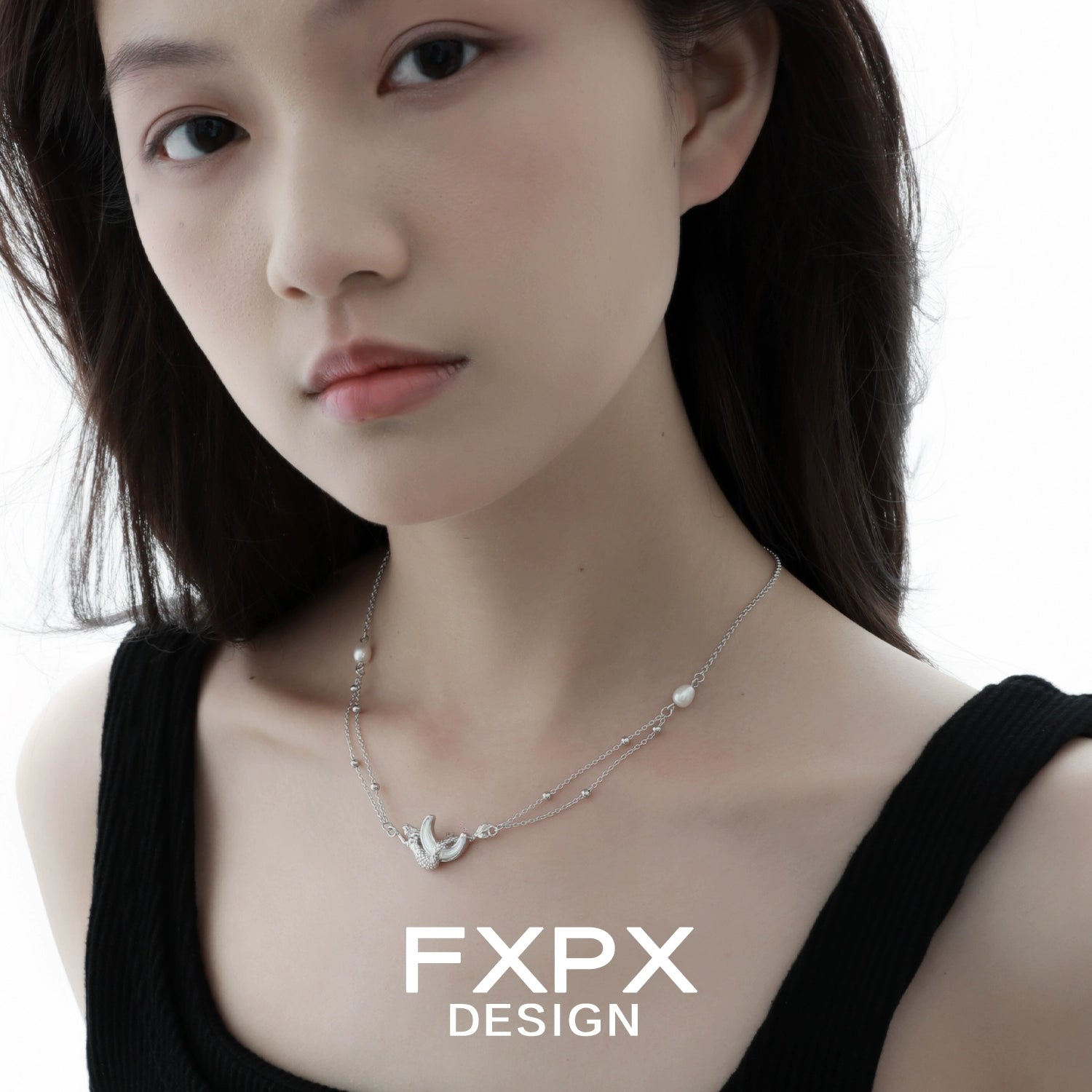 Stylish FXPX moon shell necklace featuring a delicate design with elegant detailing