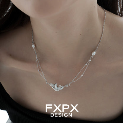 Elegant FXPX moon shell necklace featuring delicate layers and pearl accents for a stylish look