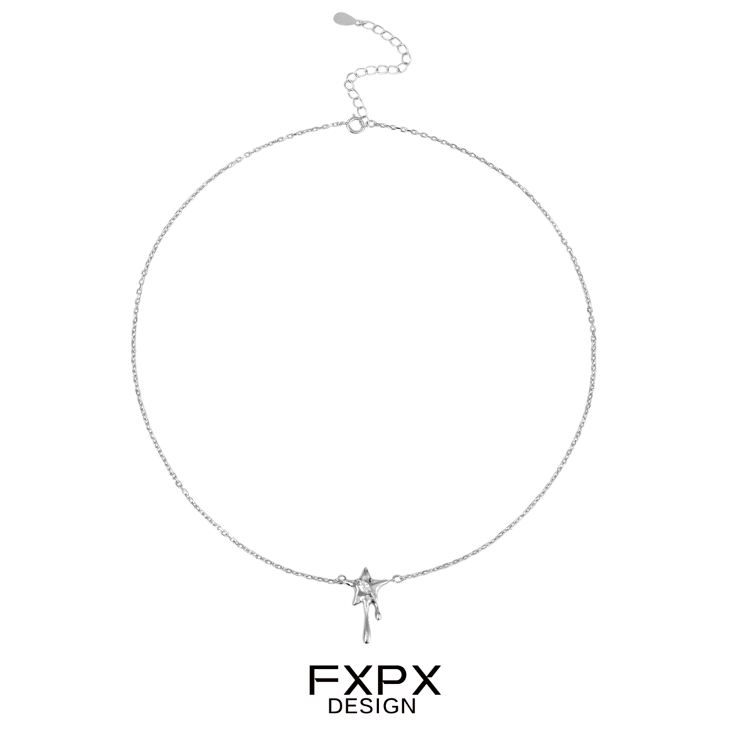 FXPX moon star silver necklace with a delicate chain and charm for elegant style