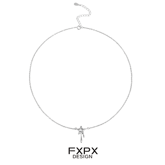 FXPX moon star silver necklace with a delicate chain and charm for elegant style