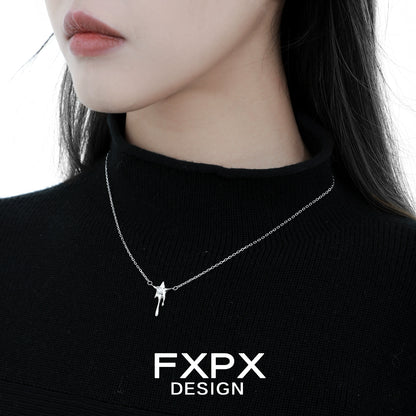 Moon star silver necklace by FXPX displayed elegantly on a model wearing a black top