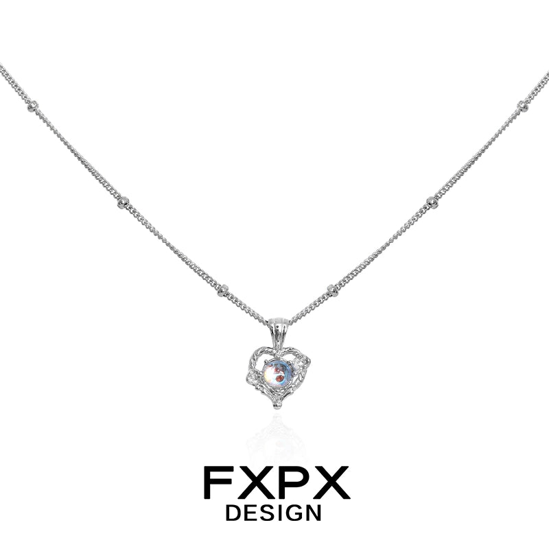 FXPX moonstone heart pendant necklace with a stunning heart-shaped gem and delicate chain