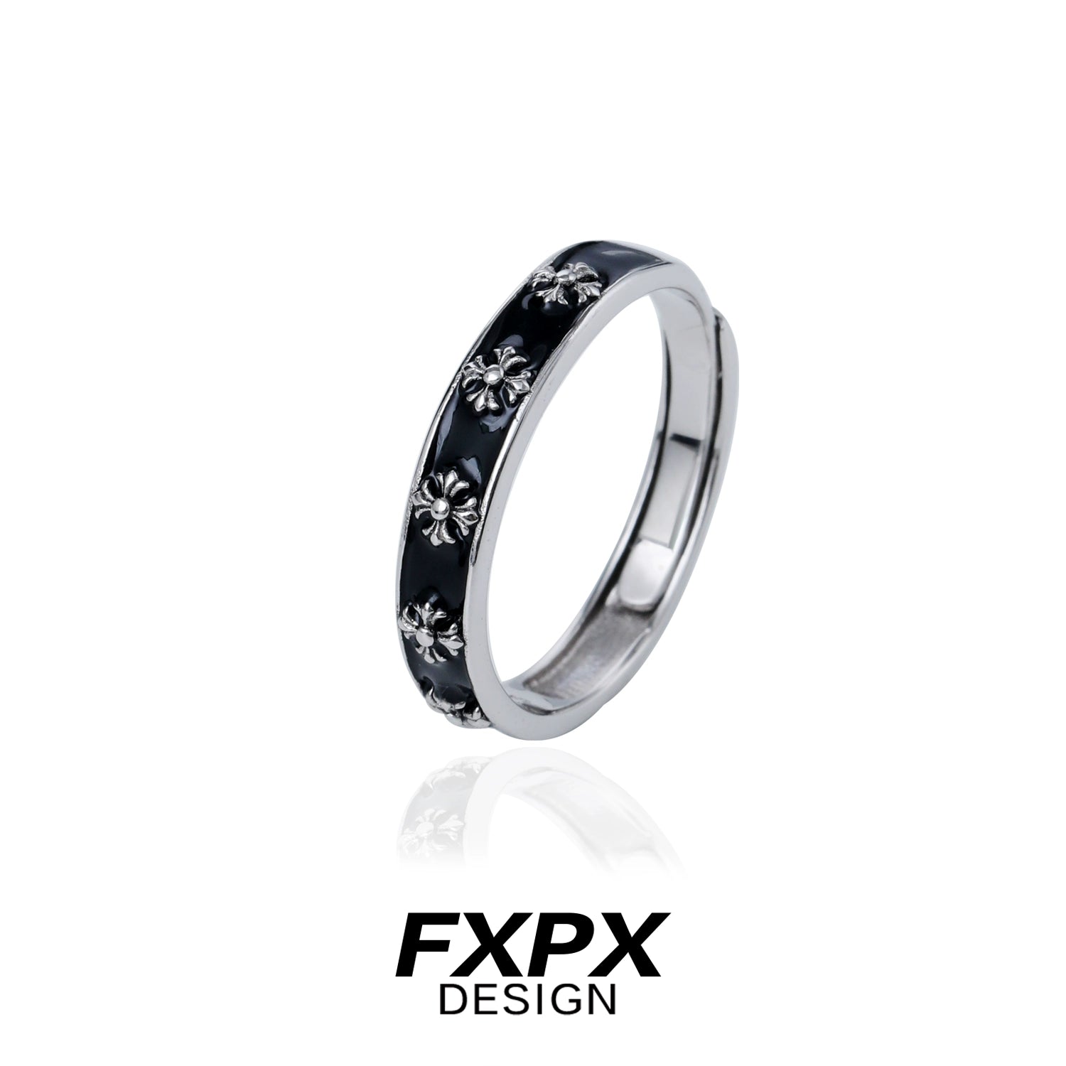 FXPX Mystery Couple Rings with Black and Silver Floral Design for Stylish Partners