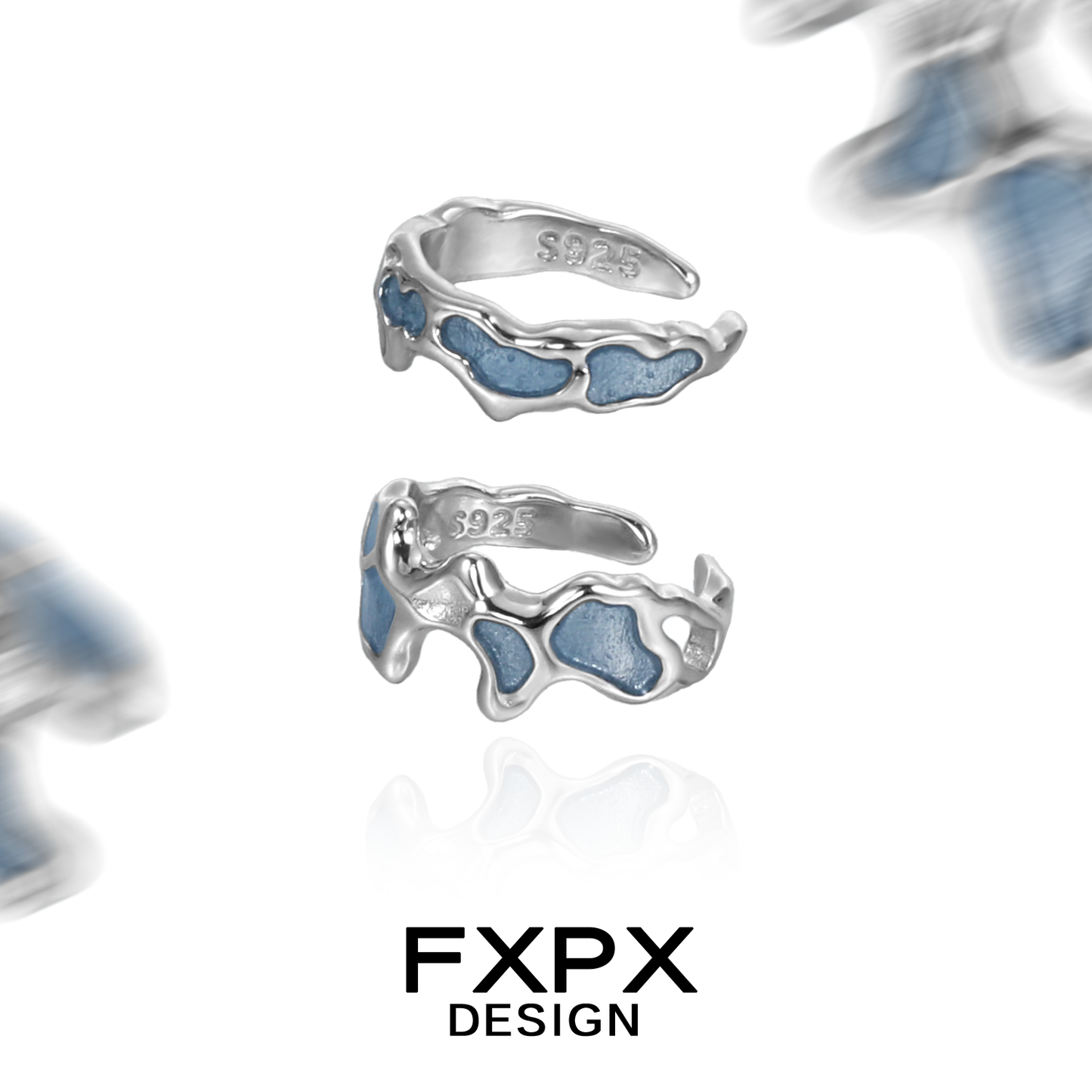 FXPX Mystic Island ear cuff in silver with blue accents for a unique, stylish accessory
