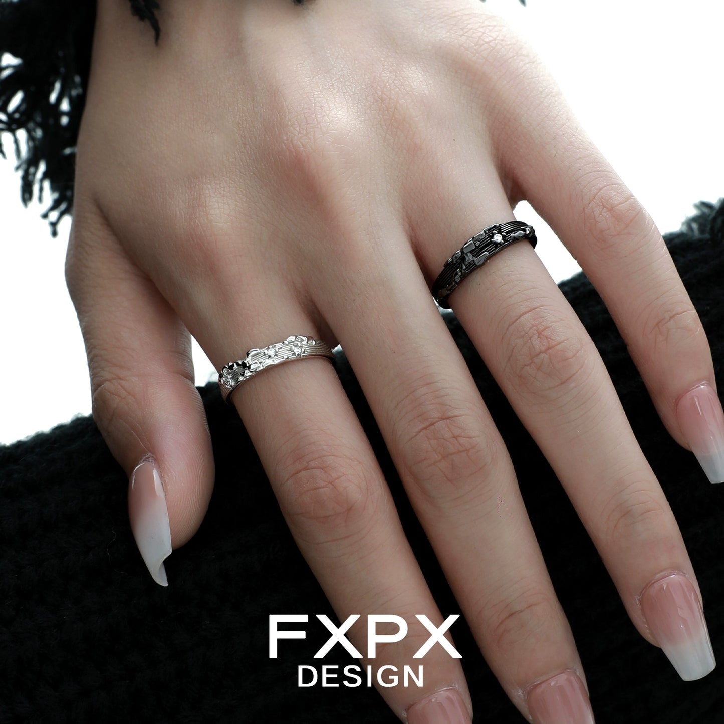 FXPX Mystic Map Couple Rings in Silver and Black for Stylish Duos