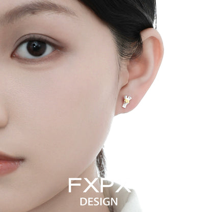 FXPX panda bamboo silver stud earrings, featuring a cute panda design for stylish elegance