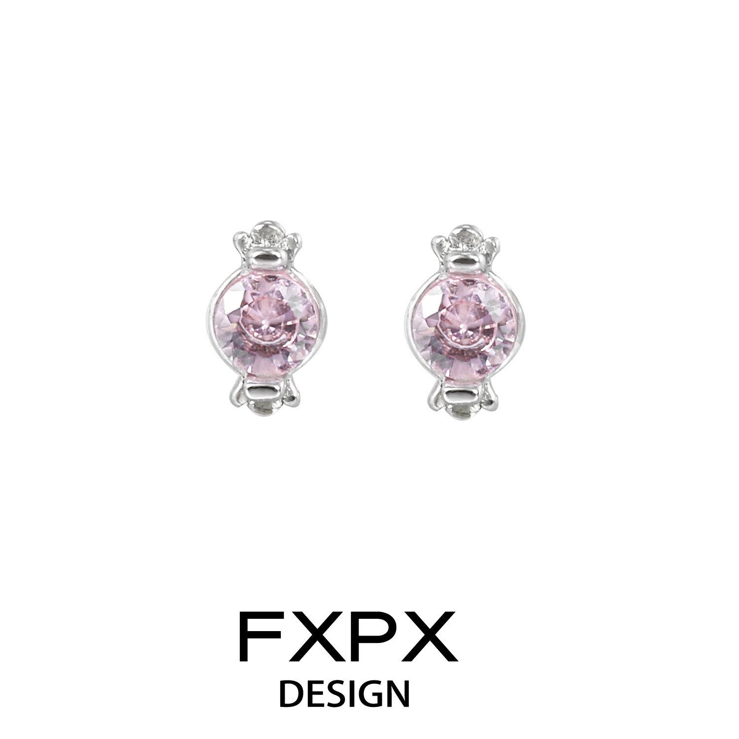 FXPX pink cat paw earrings featuring sparkling pink stones in a silver setting