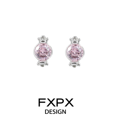 FXPX pink cat paw earrings featuring sparkling pink stones in a silver setting