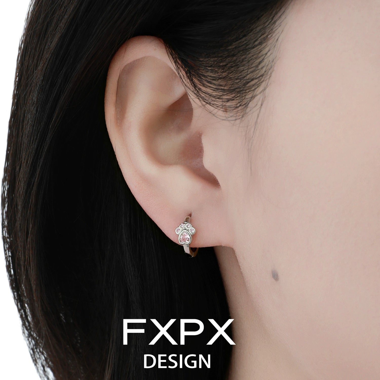 Pink cat paw earrings by FXPX, featuring a cute design perfect for animal lovers.