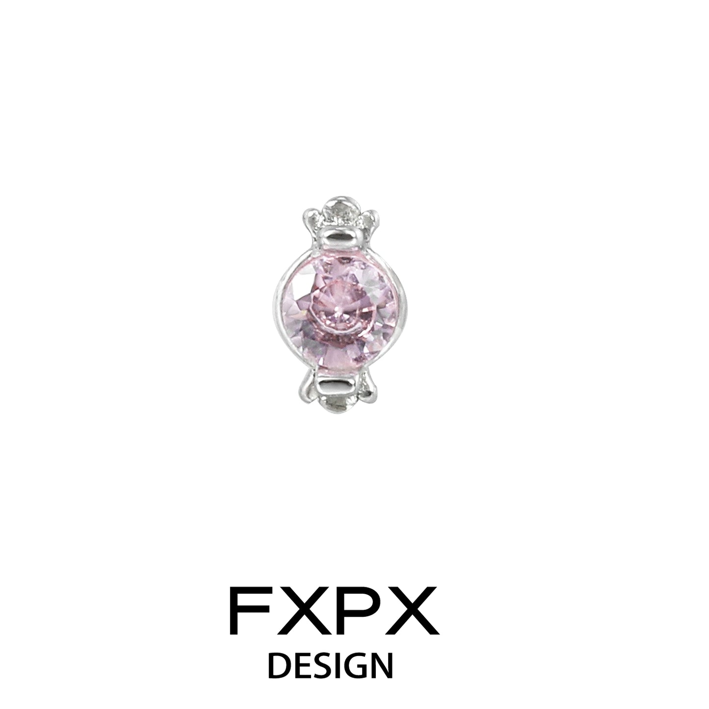 FXPX Pink Cat Paw Earrings with Sparkling Pink Gemstone and Silver Base