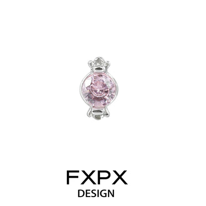 FXPX Pink Cat Paw Earrings with Sparkling Pink Gemstone and Silver Base