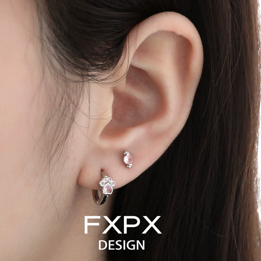 FXPX pink cat paw earrings featuring a cute design with sparkling details