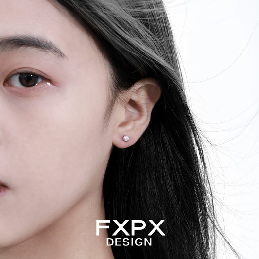 Elegant FXPX pink rose stud earrings featuring a delicate floral design for everyday wear