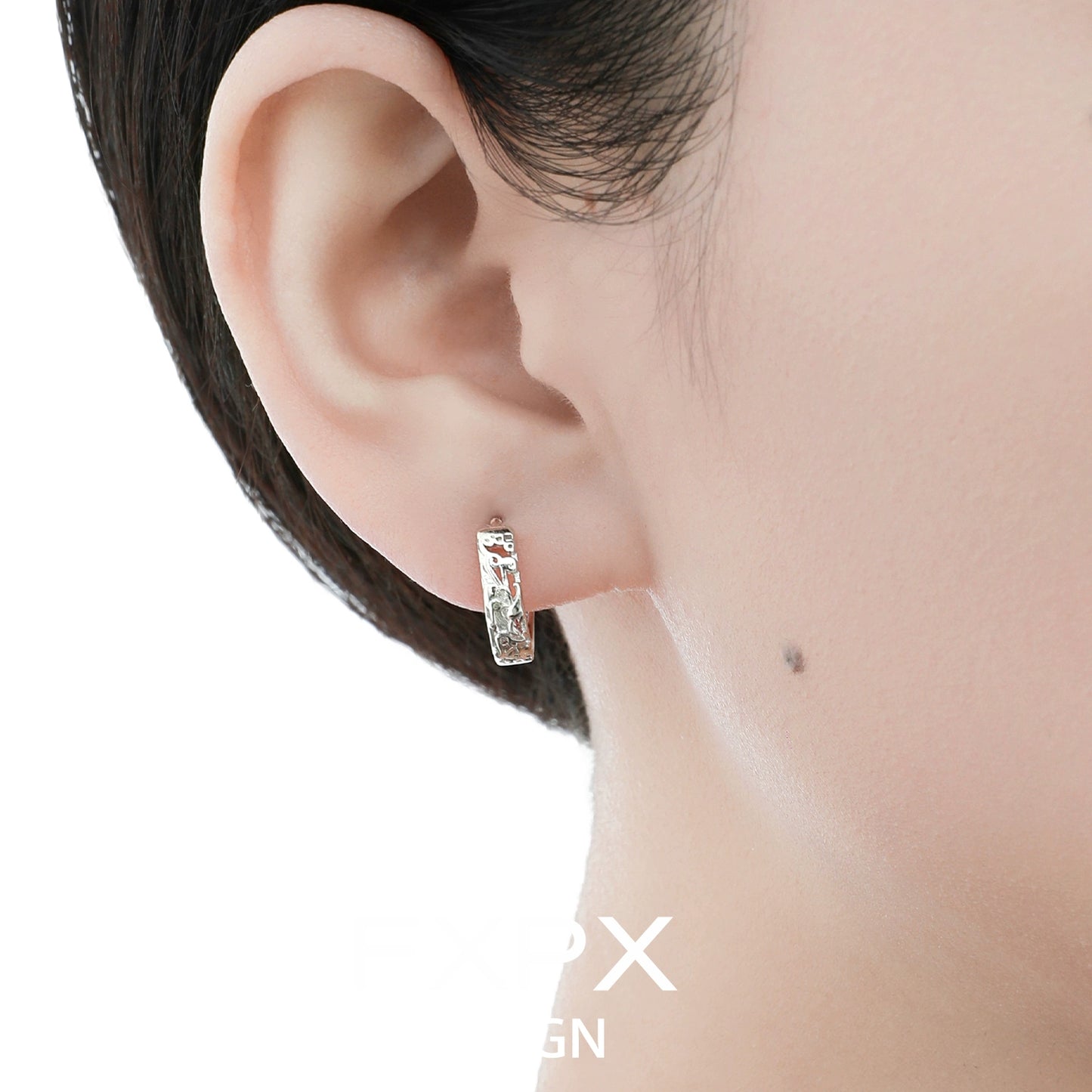 Stylish FXPX Pixiu hoop earrings in silver, perfect for adding elegance to any outfit