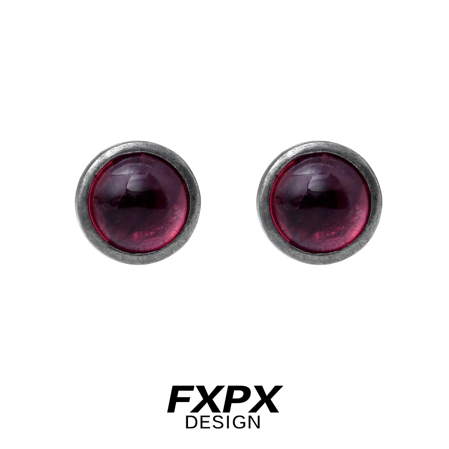 FXPX punk crystal stud earrings featuring a bold round design in deep purple tones