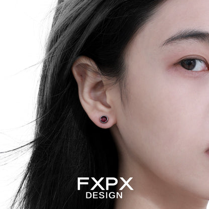 FXPX punk crystal stud earrings in black with a chic minimalist design for everyday wear