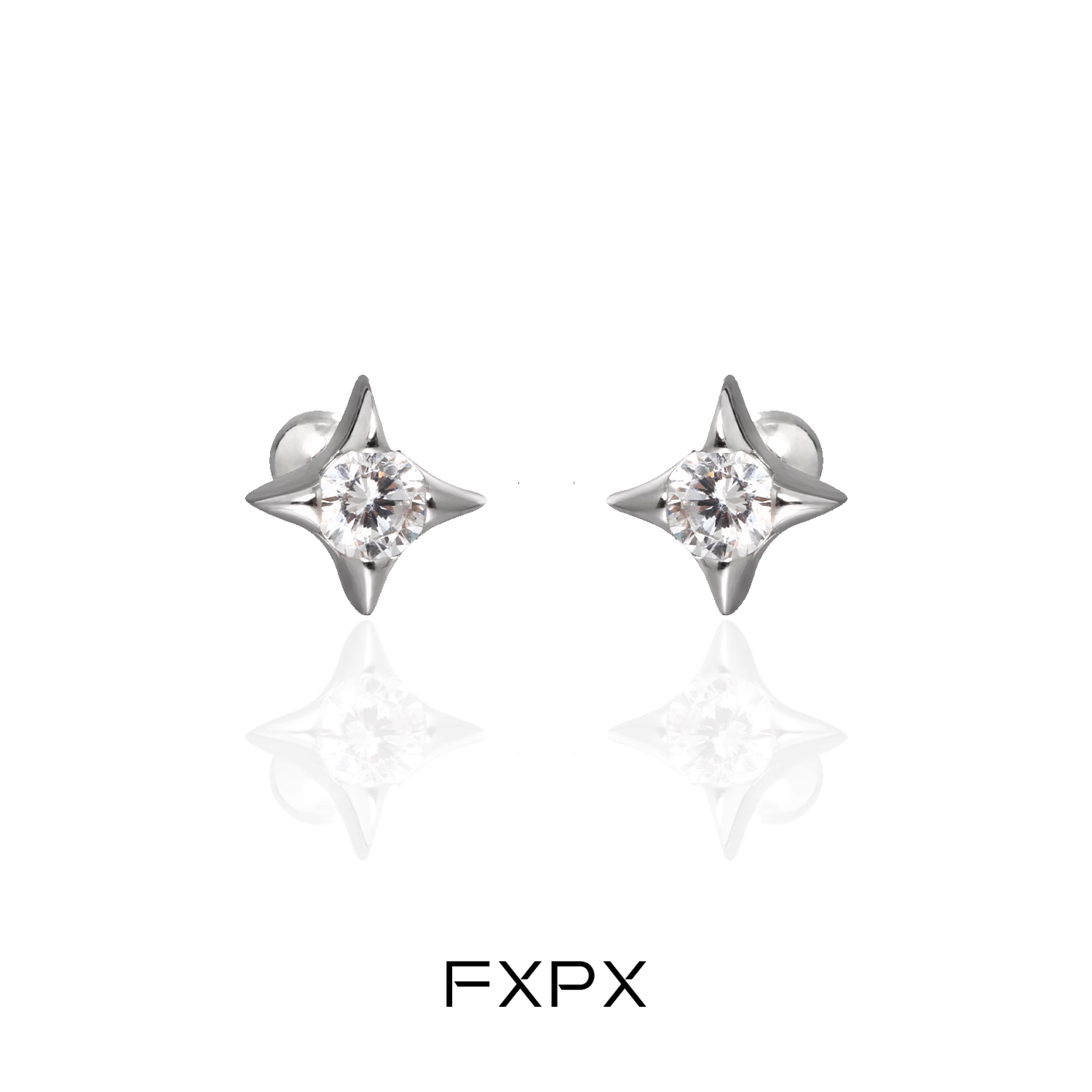 FXPX radiant star silver stud earrings designed with sparkling stones for elegant wear