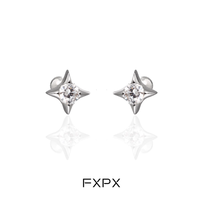 FXPX radiant star silver stud earrings designed with sparkling stones for elegant wear