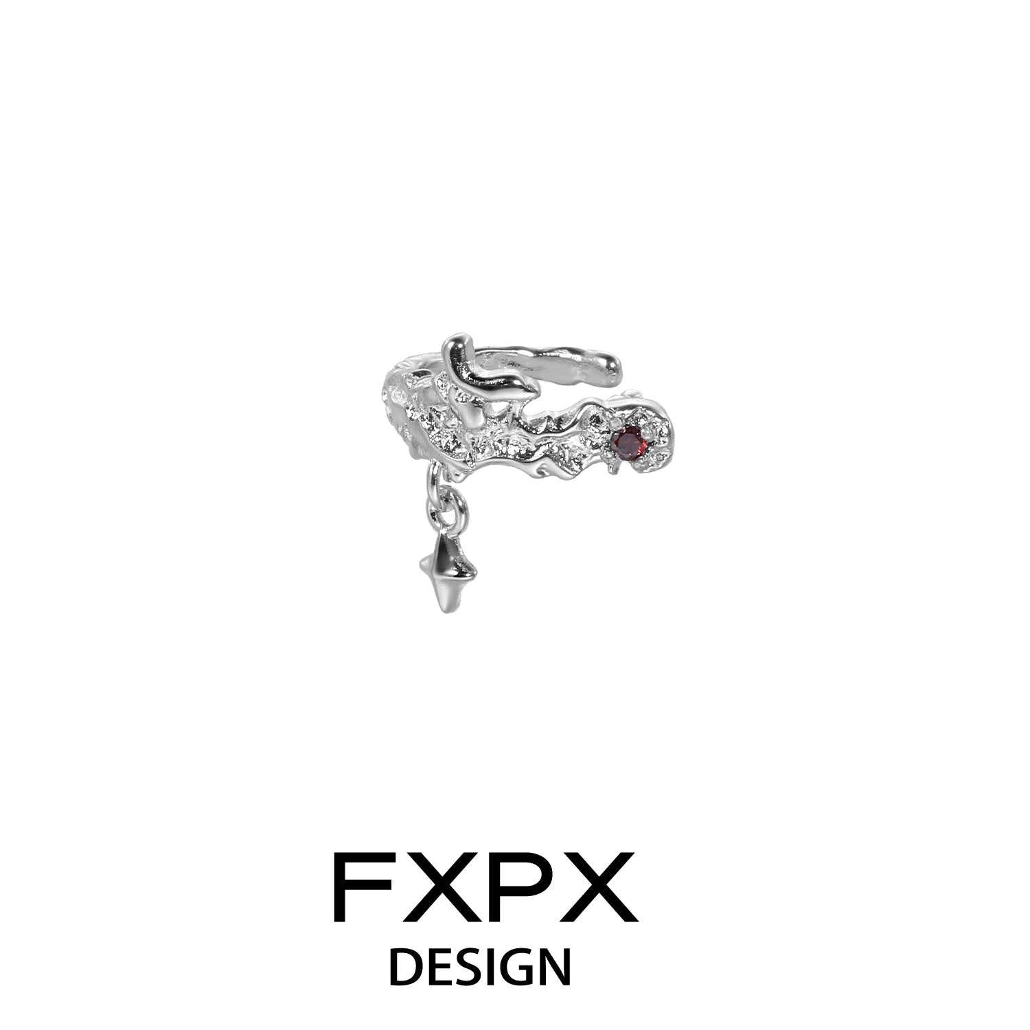 FXPX silver ear clip featuring red zircon for a stylish and modern look
