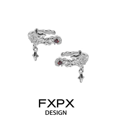 Stylish FXPX red zircon ear clips with a unique design and dangling details for elegant looks