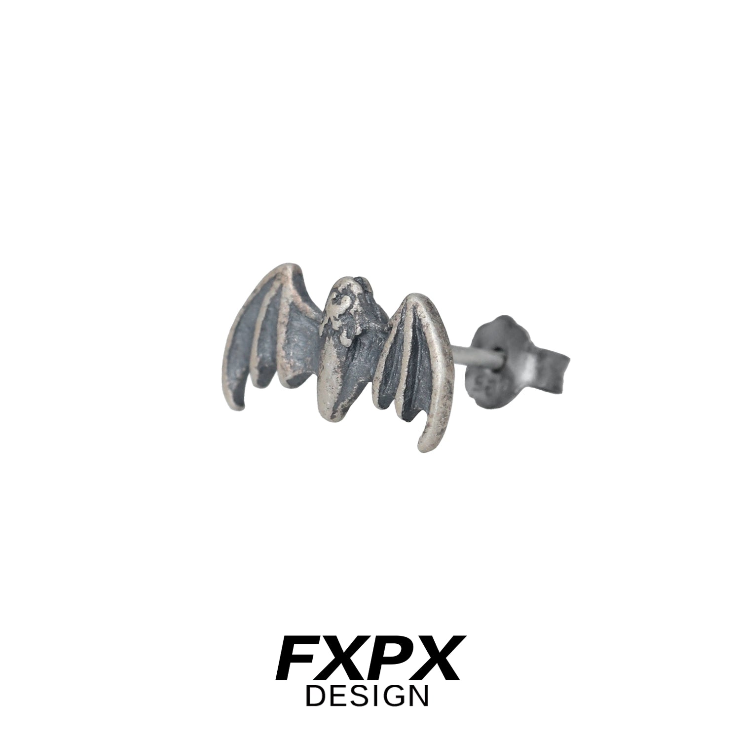 FXPX retro bat stud earrings in antique silver finish, perfect for a unique Halloween look