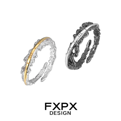 FXPX Roman numeral couple rings in silver and gold design for matching jewelry sets