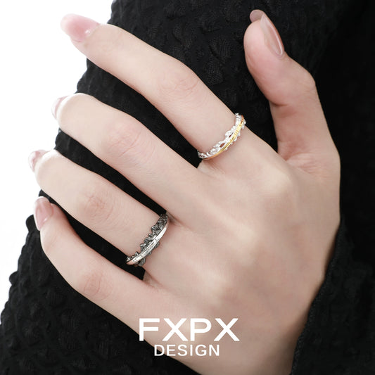 Stylish FXPX roman numeral couple rings in silver and gold for timeless romance
