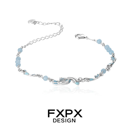 FXPX sea bluefish beaded bracelet with elegant silver accents and blue beads for a stylish look