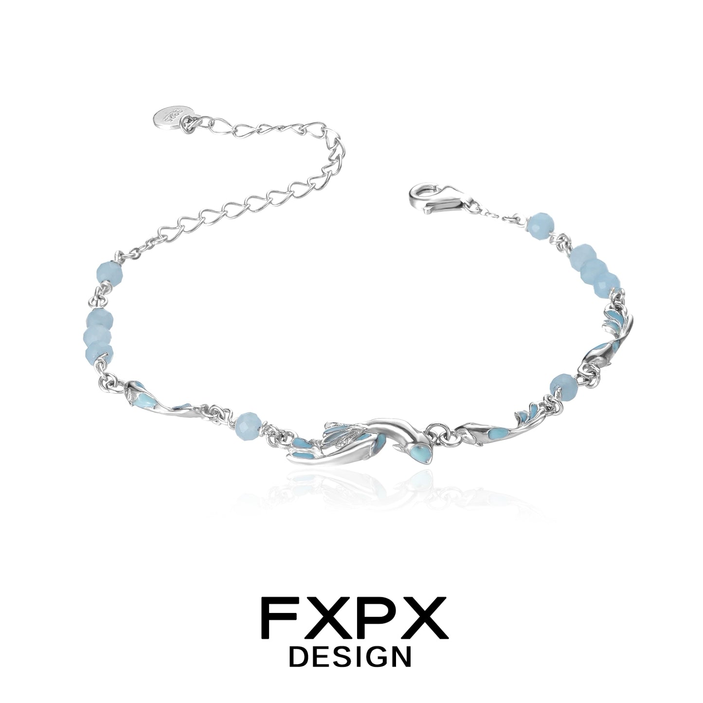 FXPX sea bluefish beaded bracelet with silver accents and smooth blue beads