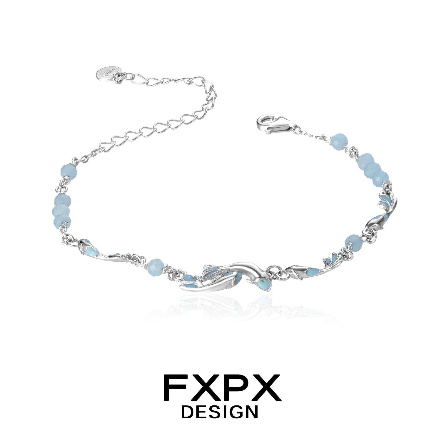 FXPX sea bluefish beaded bracelet with silver accents and smooth blue beads