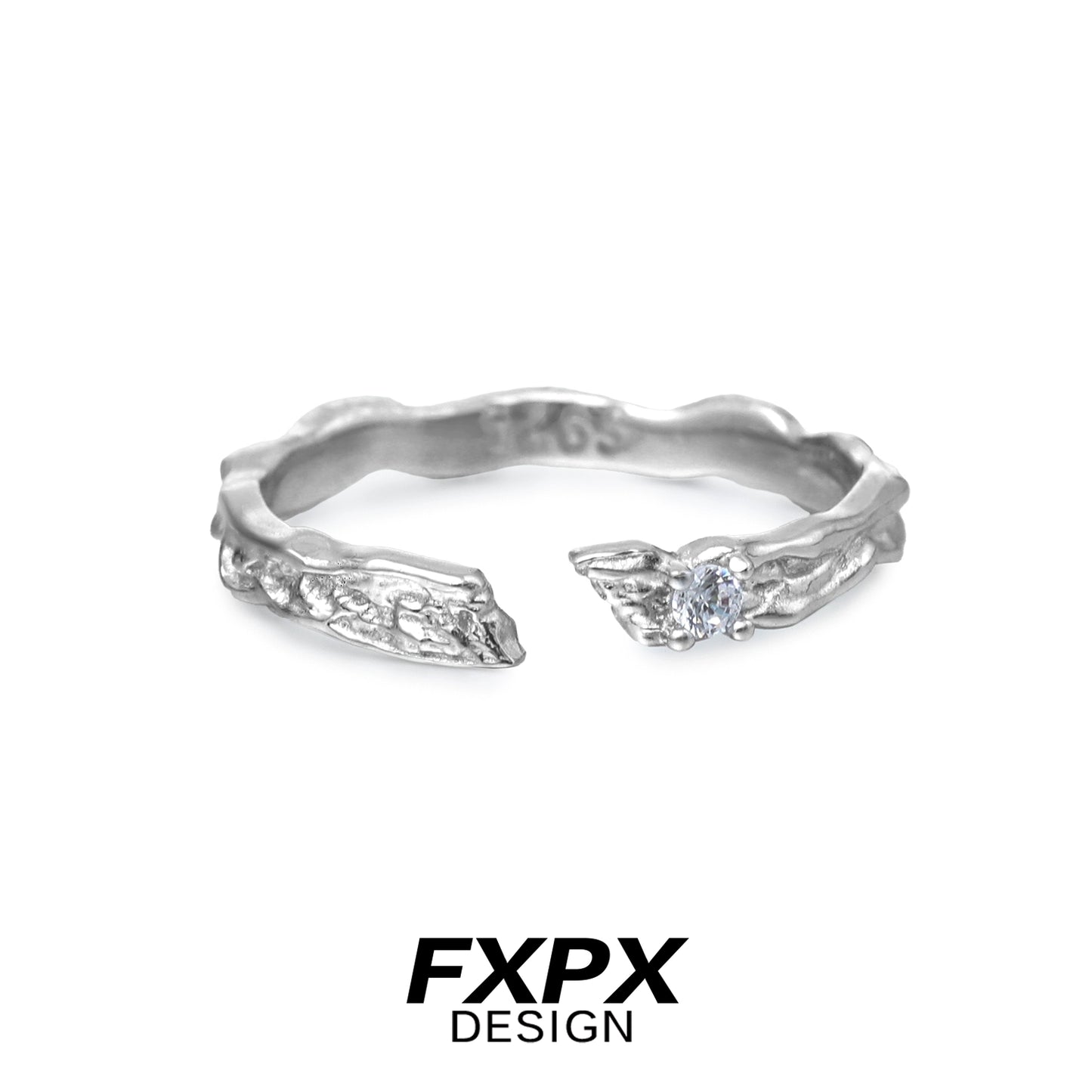 FXPX Secret Bond Couple Rings in Silver with Unique Textured Design and Sparkling Center Stone
