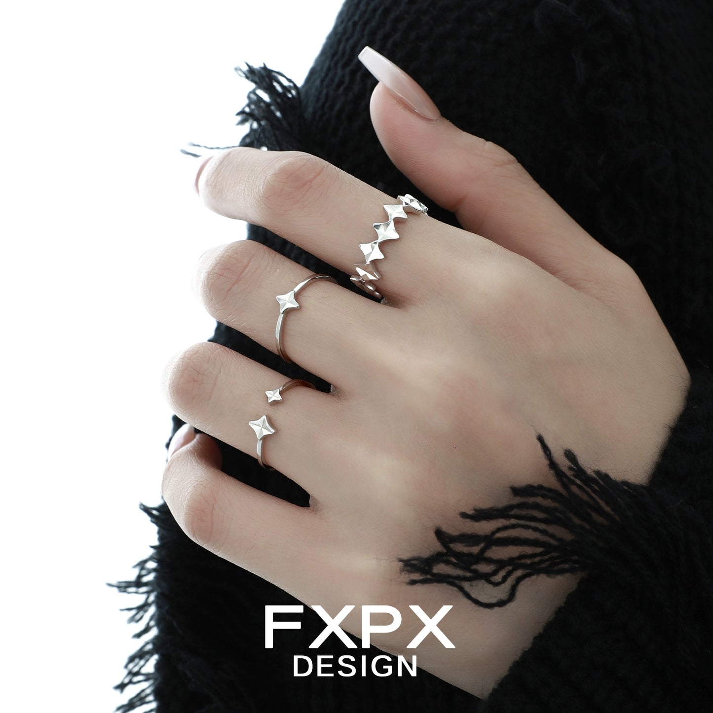 FXPX Sentinel Star Couple Rings in Silver with Elegant Star Design for Matching Couples