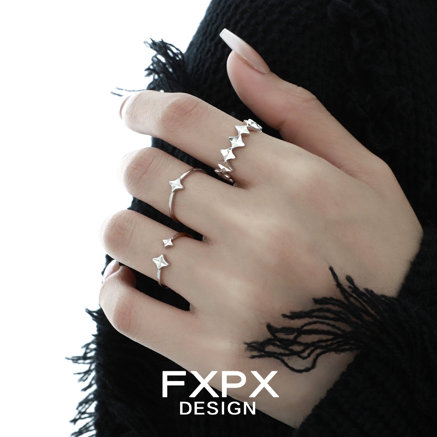 FXPX Sentinel Star Couple Rings in Silver with Elegant Star Design for Matching Couples