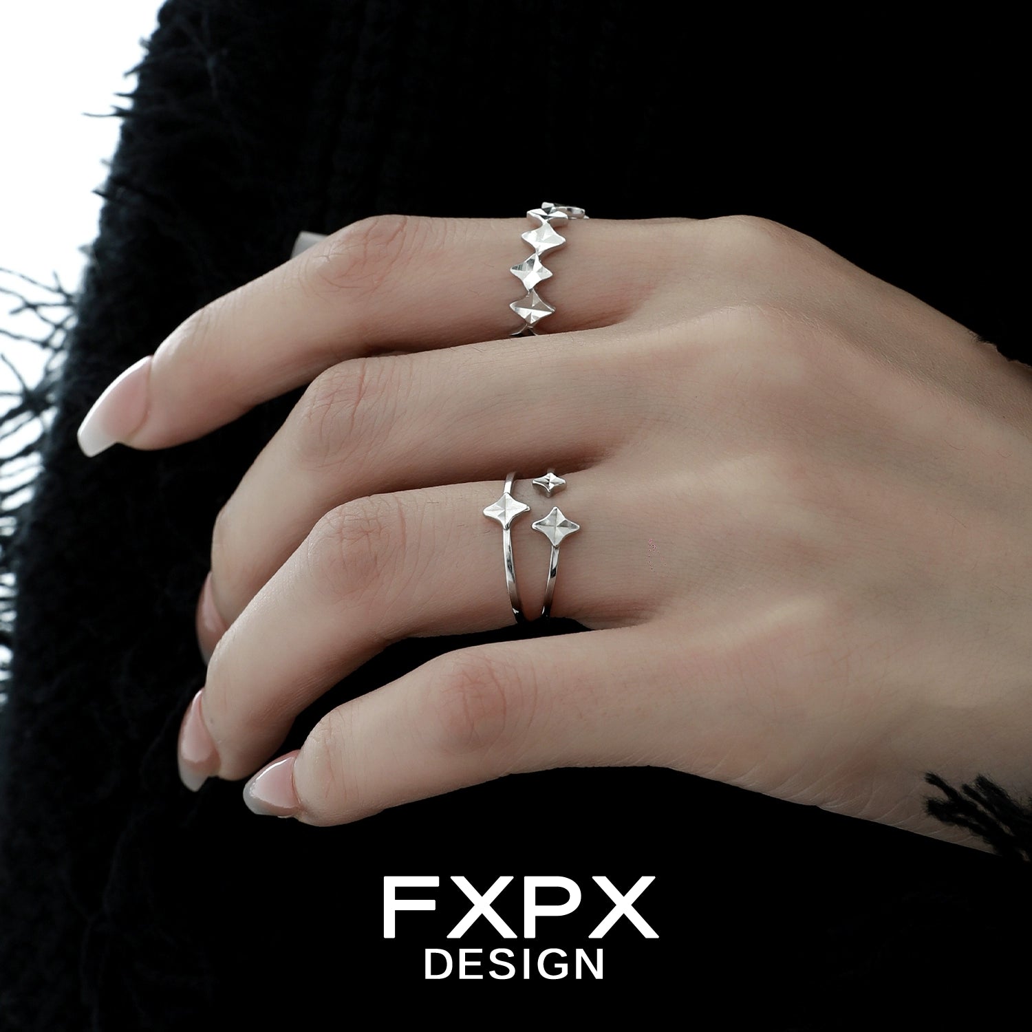 Stylish FXPX sentinel star couple rings featuring star shapes for a unique and modern look