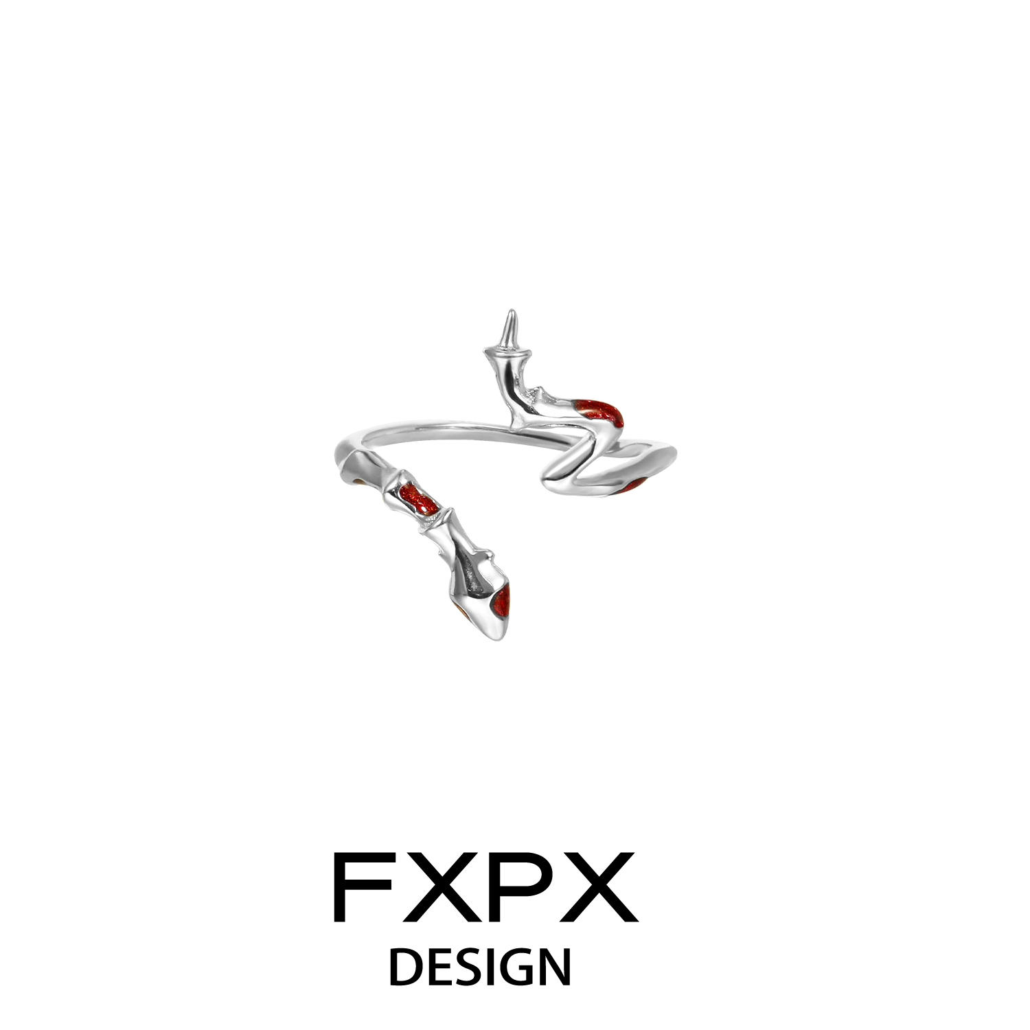 Stylish FXPX serpentine rings with a sleek design and eye-catching red accents