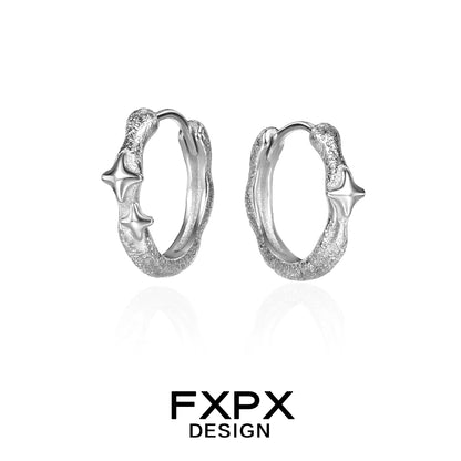 Elegant FXPX shattered star silver earrings with a unique textured design for stylish looks
