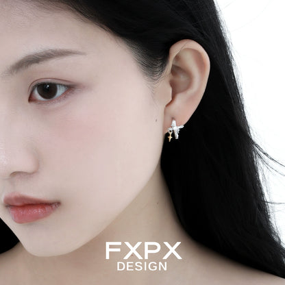 Elegant silver axis cross earrings from FXPX, perfect for adding a stylish touch to any outfit