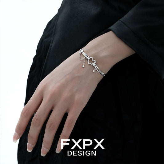 Stylish FXPX silver geometric heart bracelet designed for contemporary fashion lovers