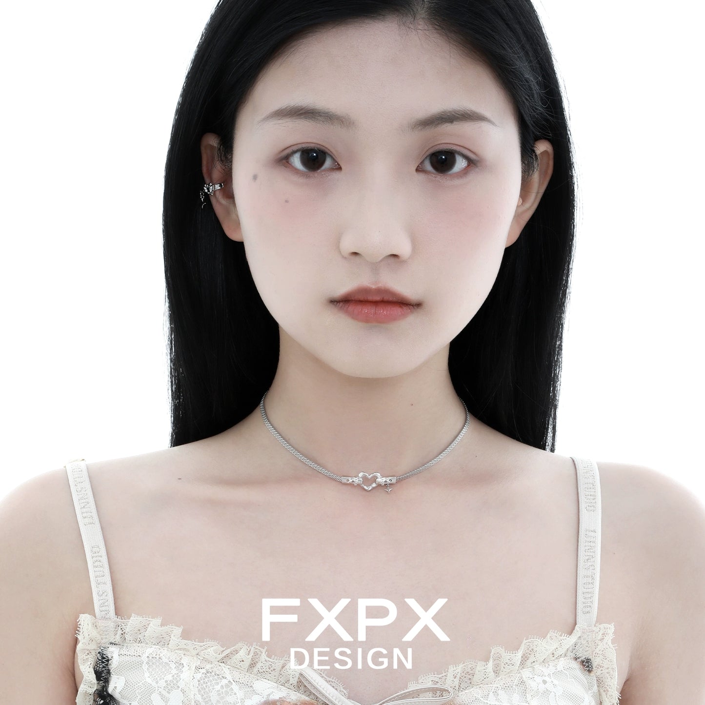 Elegant FXPX silver heart belt necklace adorned with a charming heart pendant