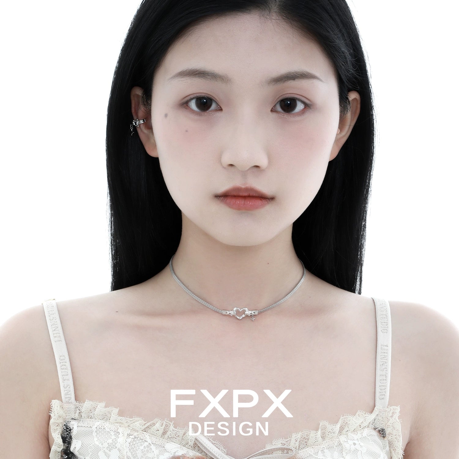 Elegant FXPX silver heart belt necklace adorned with a charming heart pendant
