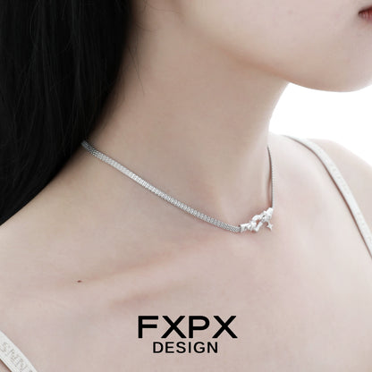 Elegant FXPX silver heart belt necklace designed for a trendy look and perfect for any outfit
