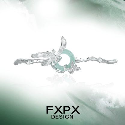 FXPX silver iris flower bracelet featuring elegant design with silver and green accents