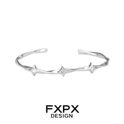 Elegant FXPX silver star bracelet featuring three star accents for a stylish look
