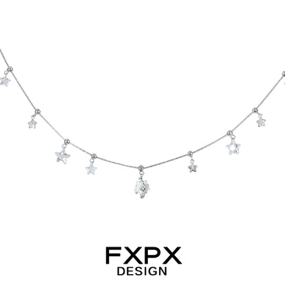 Elegant FXPX silver star necklace with dangling stars for a chic and stylish look