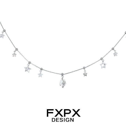 Elegant FXPX silver star necklace with dangling stars for a chic and stylish look