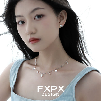 Stylish FXPX silver star necklace featuring delicate star charms for a chic look