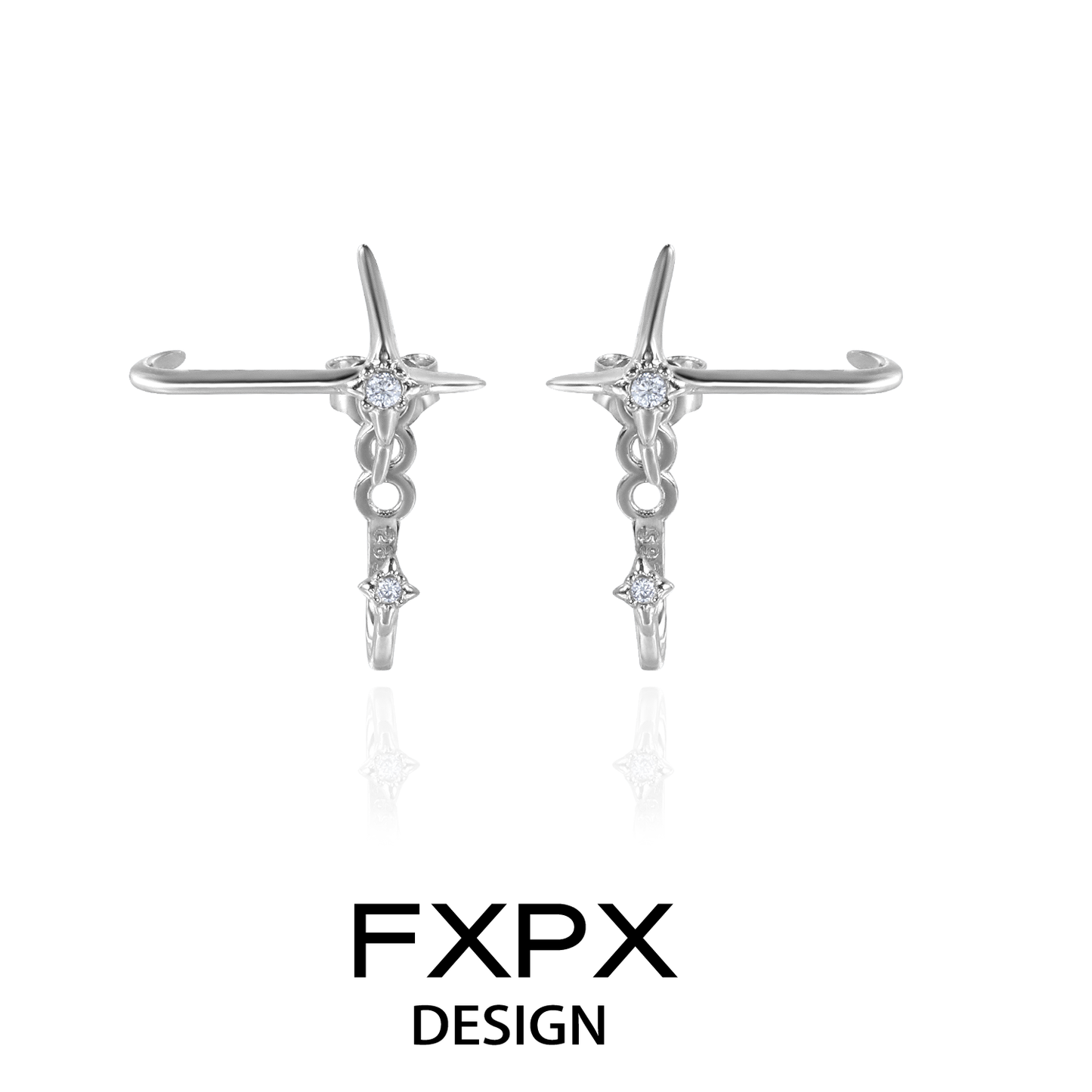 FXPX silver star track earrings featuring a unique design with sparkling accents