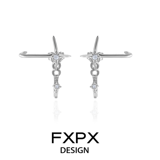 FXPX silver star track earrings featuring a unique design with sparkling accents
