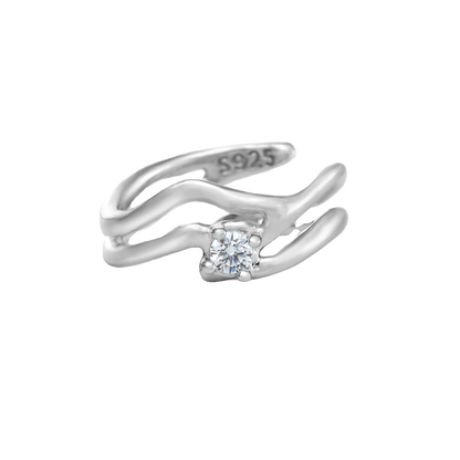 FXPX Silver Wave Zircon Ring featuring a unique design and sparkling zircon stone