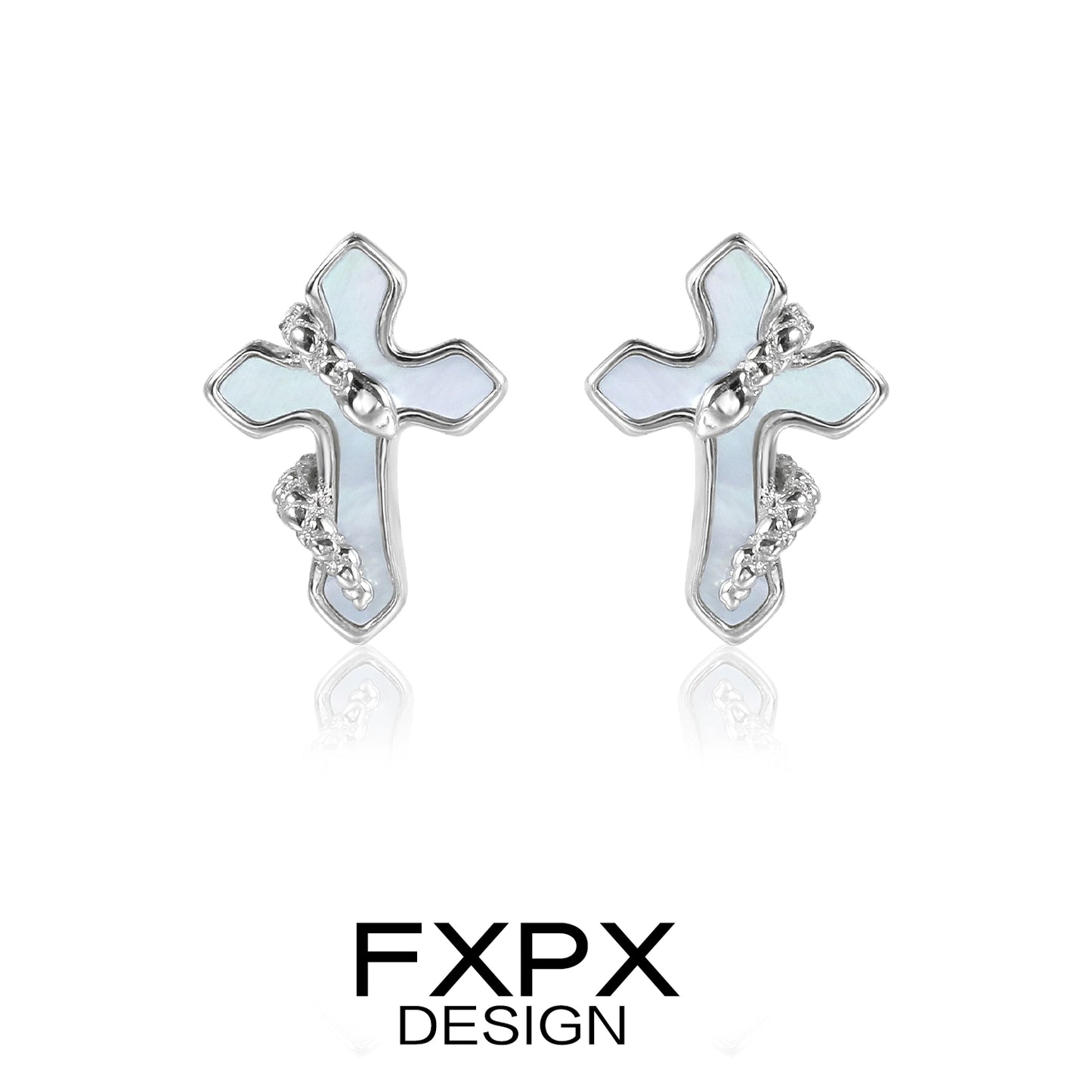 FXPX snake wrap cross earrings featuring intricate design and glossy finish for stylish accessorizing